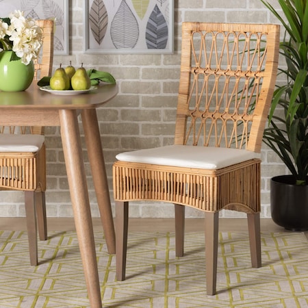 Sullivan Modern Bohemian Natural Brown Rattan Dining Chair, PK2